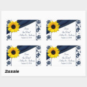 Zonnebloem Navy Blauw Wit Damast Bruiloft Stickers (Vel)