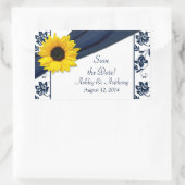 Zonnebloem Navy Blauw Wit Damast Bruiloft Stickers (Tas)