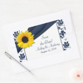 Zonnebloem Navy Blauw Wit Damast Bruiloft Stickers (Envelop)