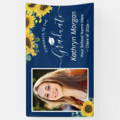 Zonnebloem Navy Blauwe Afstudeerfeest Fotobanner Spandoek (Verticaal)