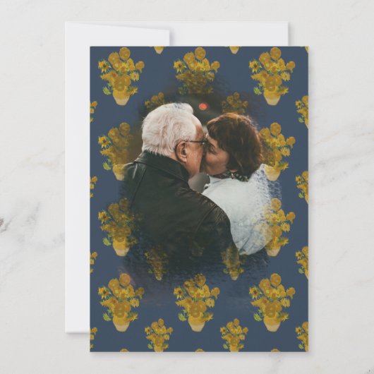 Zonnebloem Navy Blauwe Foto 50ste Huwelijksverjaar Kaart (Achterkant)