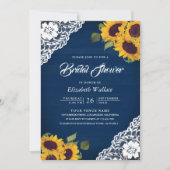 Zonnebloem Navy Blauwe Foto QR Code Bruidsfeest Kaart (Voorkant)