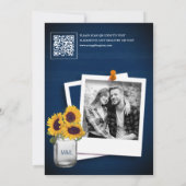 Zonnebloem Navy Blauwe Foto QR Code Bruidsfeest Kaart (Achterkant)