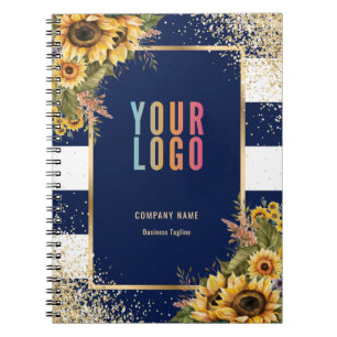 Zonnebloem Navy Blauwe Gouden Zakelijk Logo Bloemm Notitieboek