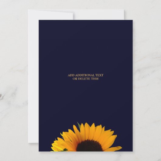 Zonnebloem Navy Blauwe Virtuele Bruisfeest Kaart (Achterkant)
