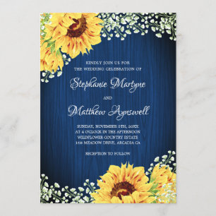 Zonnebloem Navy Blue Babys Breath Wedding Kaart