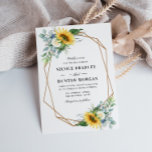 Zonnebloem Navy Blue Bloemen geometrische bruiloft Kaart<br><div class="desc">Een Zonnebloem bloemenontwerp met een geometrisch lijst met tekst in het midden. De zonnebloemen, witte bloemen, blauwe bloemen en groene eucalyptus zijn perfect voor uw rustieke, landelijke zomer en herfst bruiloft thema's. U kunt de tekst, tekstgrootte, kleur en lettertype op deze sjabloon wijzigen. De achtergrond van de marine kan ook...</div>