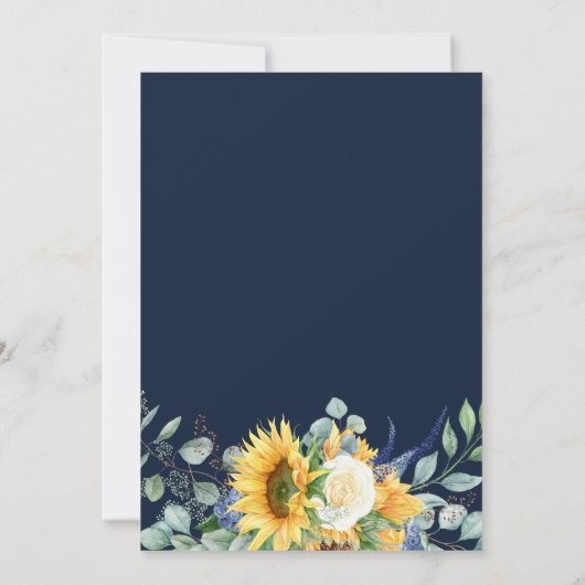 Zonnebloem Navy Blue Bloemen geometrische bruiloft Kaart (Achterkant)
