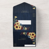 Zonnebloem Navy Blue Burgundy Wood Floral No Menu All In One Uitnodiging (Buitenkant)
