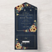 Zonnebloem Navy Blue Burgundy Wood Floral No Menu All In One Uitnodiging (Binnen)