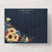 Zonnebloem Navy Blue Burgundy Wood Floral No Menu All In One Uitnodiging (Achterkant)