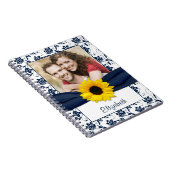 Zonnebloem Navy Blue Damask Gepersonaliseerd Notit Notitieboek (Rechterzijde)