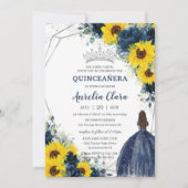 Zonnebloem Navy Blue Floral Princess Quinceañera Kaart (Voorkant)