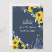 Zonnebloem Navy Blue Floral Princess Quinceañera Kaart (Achterkant)