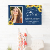 Zonnebloem Navy Blue Graduation Party fotobanner Spandoek (Insitu)