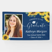 Zonnebloem Navy Blue Graduation Party fotobanner Spandoek (Horizontaal)