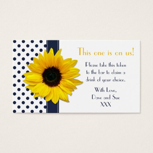 Zonnebloem Navy Blue Polka Dot Drink Ticket Tokens Visitekaartjes (Voorkant)
