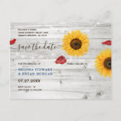 Zonnebloem Navy Blue Red Rose Rustic Save the Date Aankondigingskaart (Achterkant)