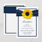 Zonnebloem Navy Blue Ribbon bruiloft receptie Kaar Informatiekaartje (Voorkant / Achterkant)