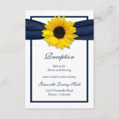 Zonnebloem Navy Blue Ribbon bruiloft receptie Kaar Informatiekaartje (Voorkant)