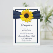 Zonnebloem Navy Blue Ribbon bruiloft receptie Kaar Informatiekaartje (Staand voorkant)