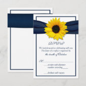 Zonnebloem Navy Blue Ribbon Wedding RSVP Kaart (Voorkant / Achterkant)