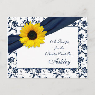 Zonnebloem Navy Damask Recept Kaart voor de bruid