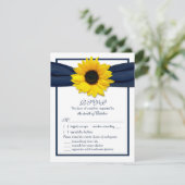 Zonnebloem Navy Ribbon Wedding Meal Choice RSVP (Staand voorkant)