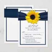 Zonnebloem Navy Ribbon Wedding Meal Choice RSVP (Voorkant / Achterkant)