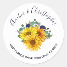 Zonnebloem Navy Rozen Bruiloft Adres Envelop Seal