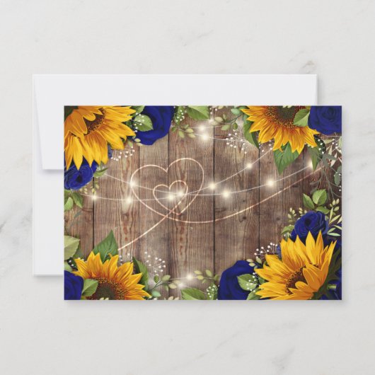 Zonnebloem & Navy Rozen Rustieke Houten Lichten RS RSVP Kaartje (Achterkant)