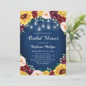 Zonnebloem Navy Vrijgezellenfeest Mason Jars Flora Kaart (Staand voorkant)