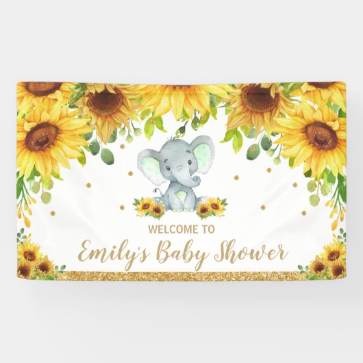 Zonnebloem Neutrale Baby shower achtergrond Spandoek (Horizontaal)