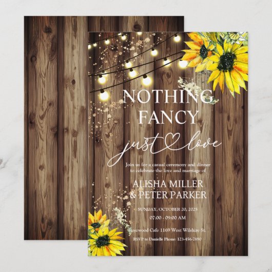 Zonnebloem Niets Fancy Alleen Liefde Uitnodiging (Voorkant / Achterkant)
