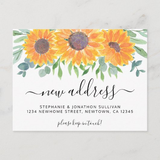 Zonnebloem Nieuw Adres Verhuizen Aankondigingskaart (Voorkant)