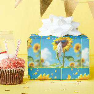 Zonnebloem niezen in een weefsel cadeaupapier