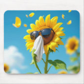 Zonnebloem niezen in een weefsel muismat (Voorkant)