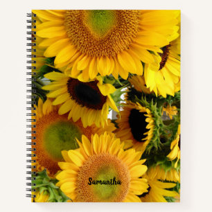 Zonnebloem notitieboek met aangepaste tekst & naam