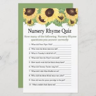 Zonnebloem Nursery Rhyme Quiz baby shower game
