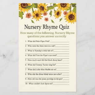 Zonnebloem Nursery Rhyme Quiz baby shower game