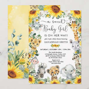 Zonnebloem Oerwoud Safari Animals Girl Baby shower Kaart