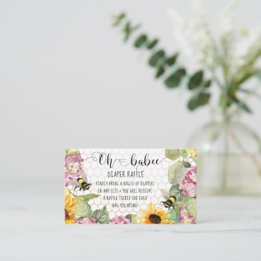 Zonnebloem Oh Babee Bumblebee Girl Diaper Raffle Visitekaartje (Staand voorkant)
