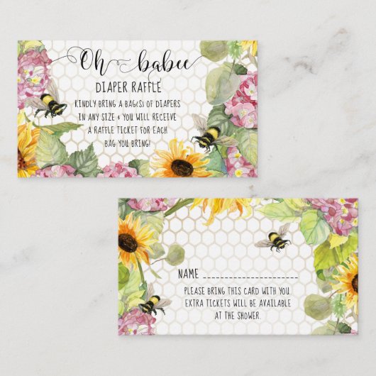 Zonnebloem Oh Babee Bumblebee Girl Diaper Raffle Visitekaartje (Voorkant / Achterkant)