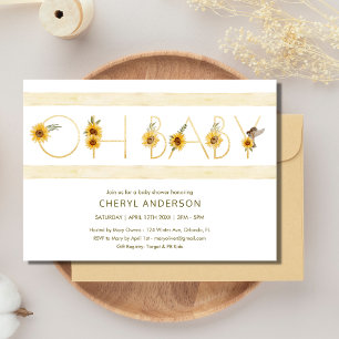 Zonnebloem Oh Baby Baby shower Party Kaart