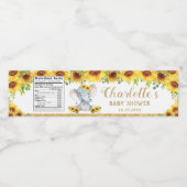 Zonnebloem Olifant Baby shower 1e Verjaardagsgunst Waterfles Etiket (Enkel label)