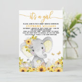 Zonnebloem olifant Baby shower Kaart (Staand voorkant)
