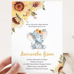 Zonnebloem Olifant Baby Shower Kaart
