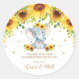 Zonnebloem olifant dank u gouden glitter ronde sticker