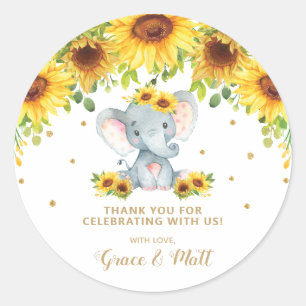 Zonnebloem olifant dank u gouden glitter ronde sticker