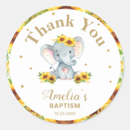 Zonnebloem olifant dank u voor gouden glitter ronde sticker